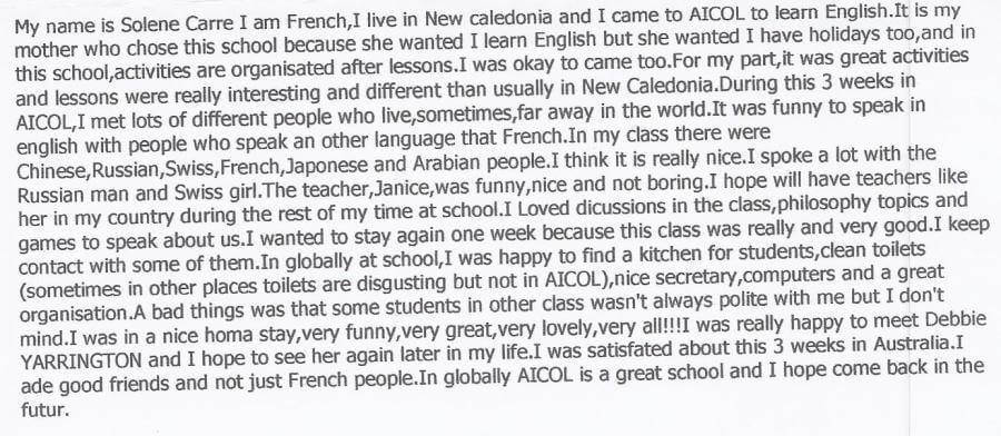 Solene AICOL English school Testimonial 